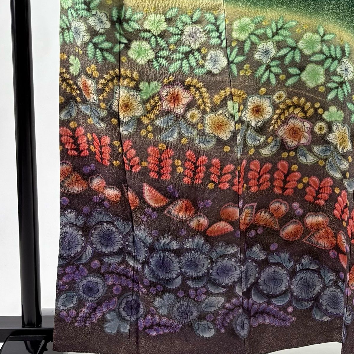 訪問着 身丈161.5 cm 裄丈67 M 袷 辻が花柄 金通し ぼかし 緑 正絹