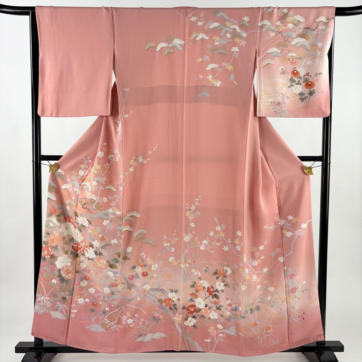 訪問着 身丈158.5 cm 裄丈65.5 M 袷 松竹梅 牡丹 金彩 ぼかし ピンク 正絹