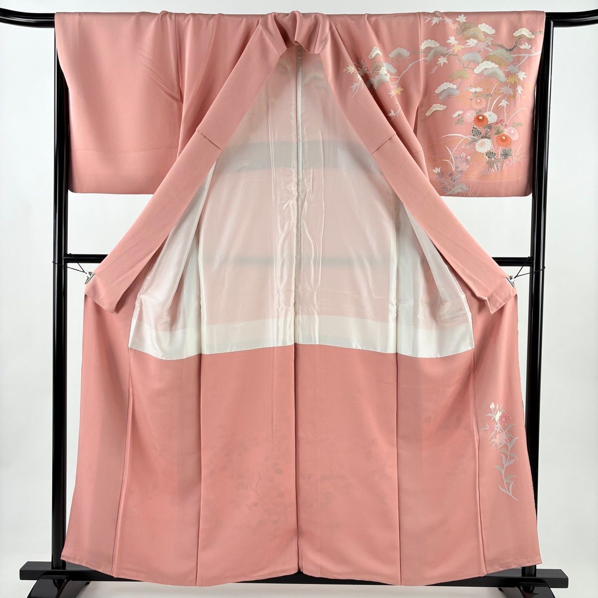  訪問着 身丈158.5 cm 裄丈65.5 M 袷 松竹梅 牡丹 金彩 ぼかし ピンク 正絹 訪問着 付け下げ 着物