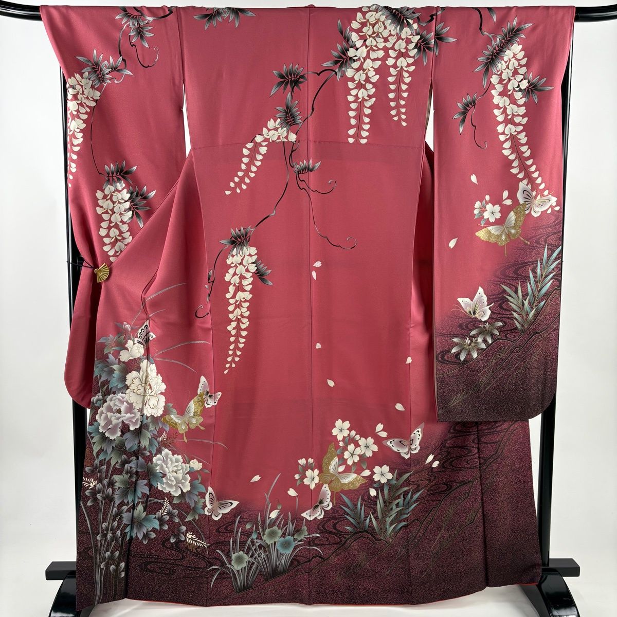振袖 身丈166 5 cm 裄丈69 L 袷 蝶 牡丹 金通し 金銀彩 ピンク 正絹