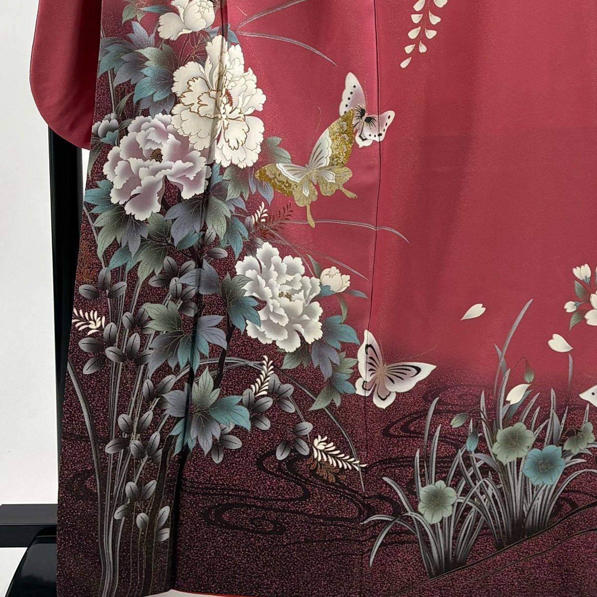 振袖 身丈166.5 cm 裄丈69.5 L 袷 蝶 牡丹 金通し 金銀彩 ピンク 正絹