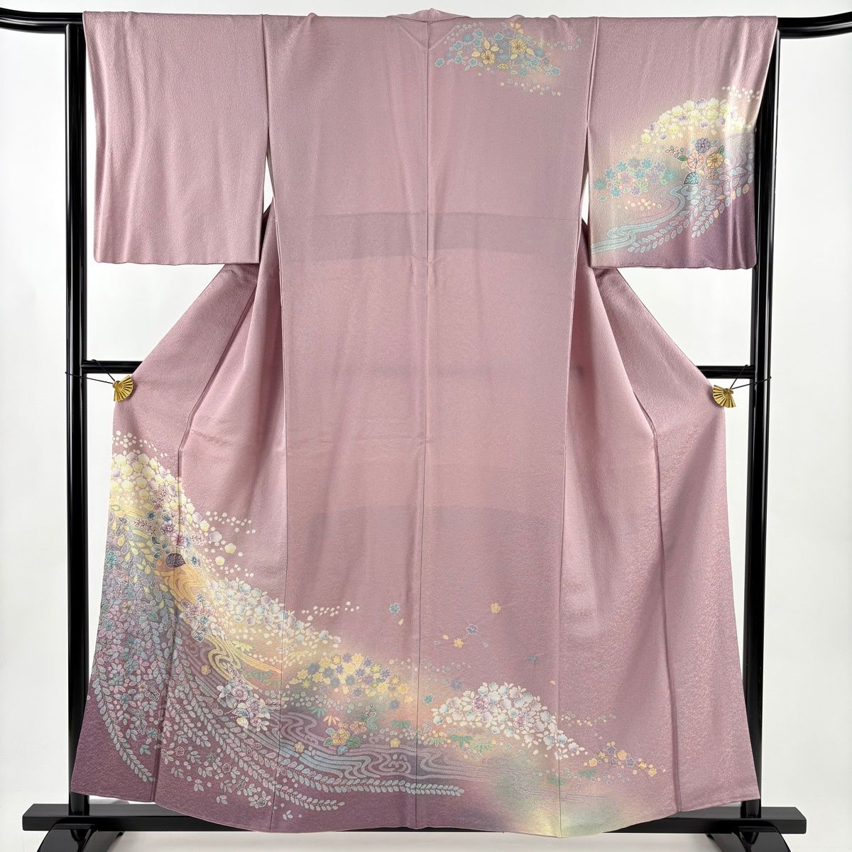 訪問着 身丈157.5 cm 裄丈64.5 M 袷 草花 流水 銀通し ぼかし 薄紫 正絹