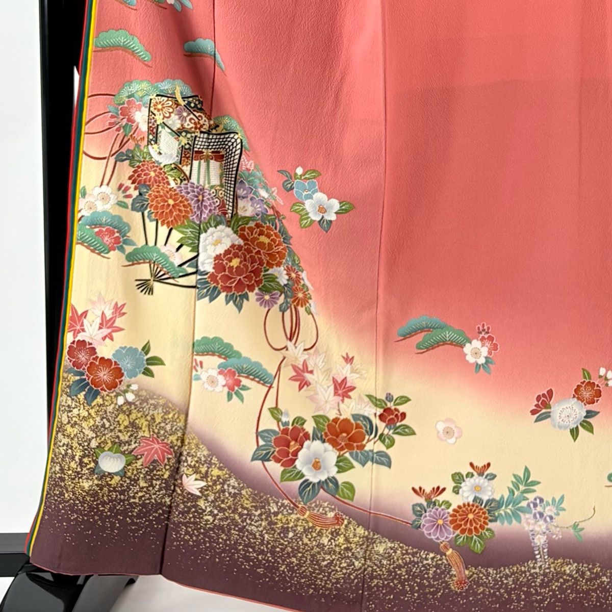 振袖 身丈163 cm 裄丈66.5 M 袷 花扇 松 金彩 ぼかし ピンク 正絹
