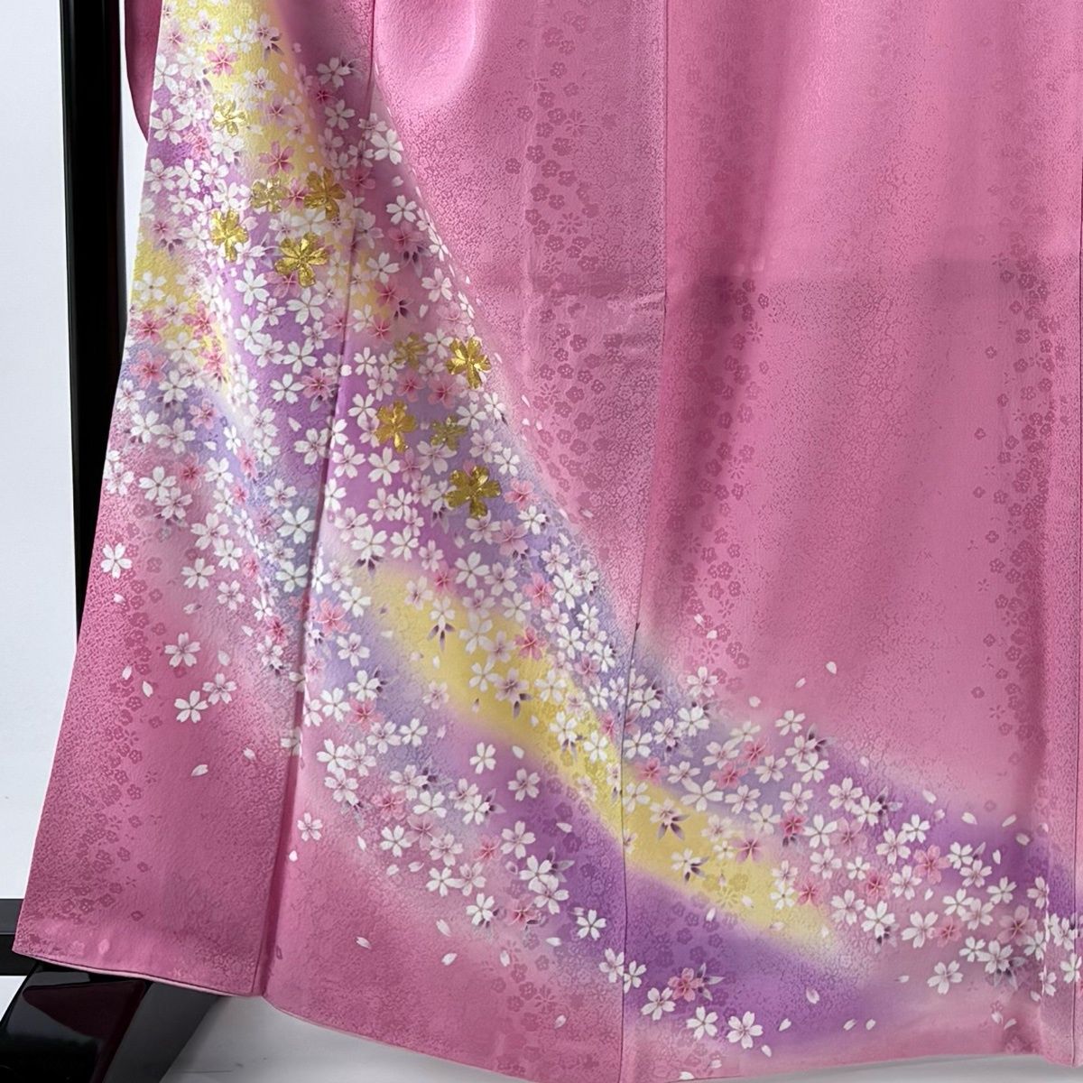 振袖 身丈165 cm 裄丈67 M 袷 桜 桜の花びら 金糸 金彩 ピンク 正絹