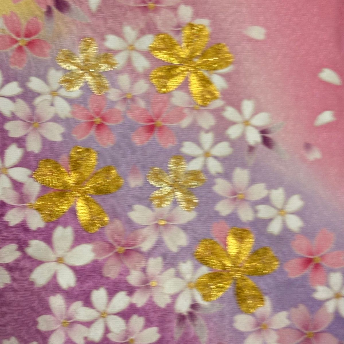  振袖 身丈165 cm 裄丈67 M 袷 桜 桜の花びら 金糸 金彩 ピンク 正絹 振袖 着物