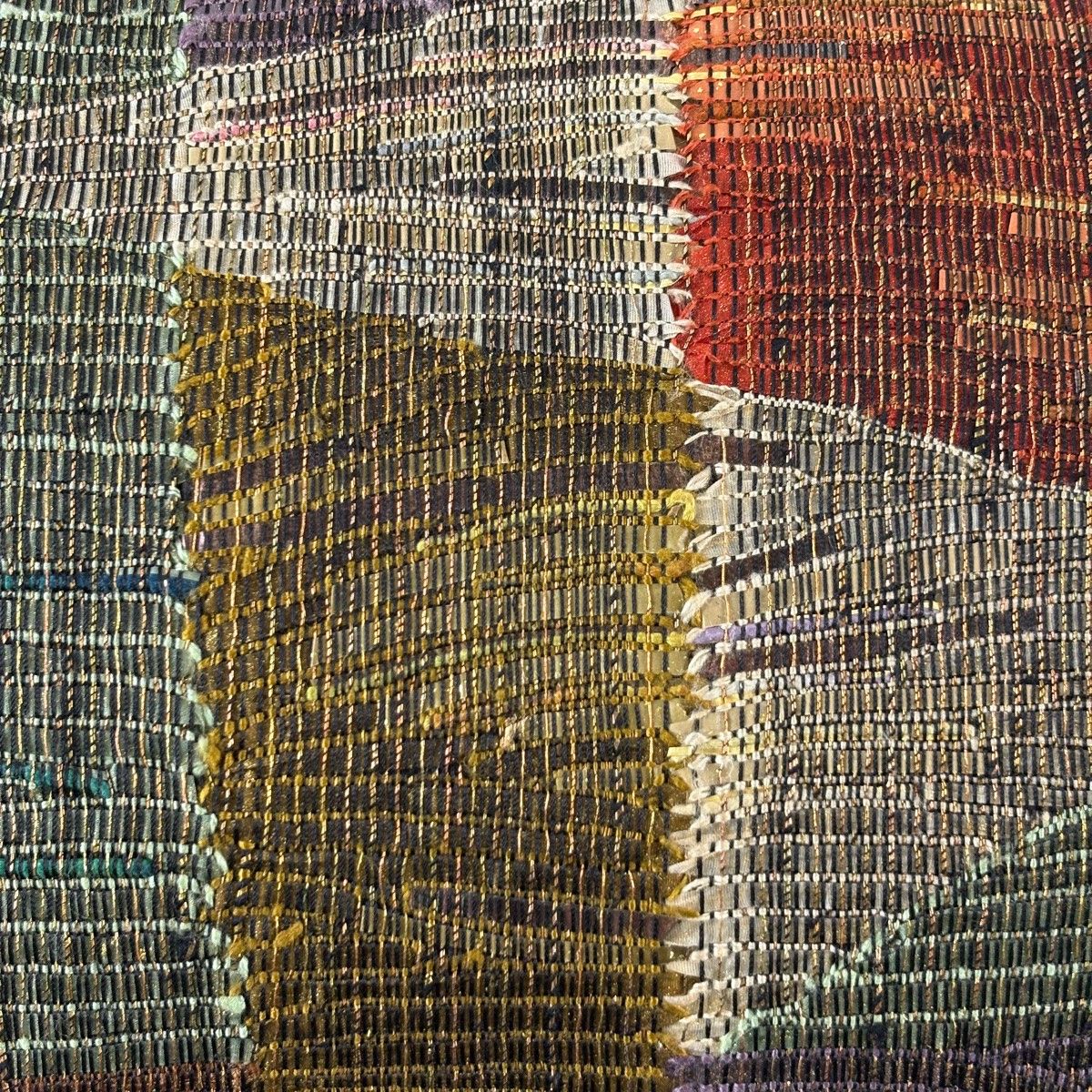 美品】 袋帯 名品 都喜ヱ門 落款 証紙 藤白泥 幾何学模様 金糸 箔 灰緑