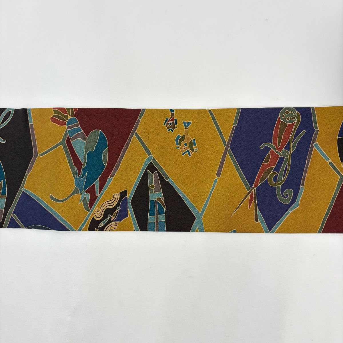  名古屋帯 秀品 魚 野菜 山吹茶色 正絹 名古屋帯 帯