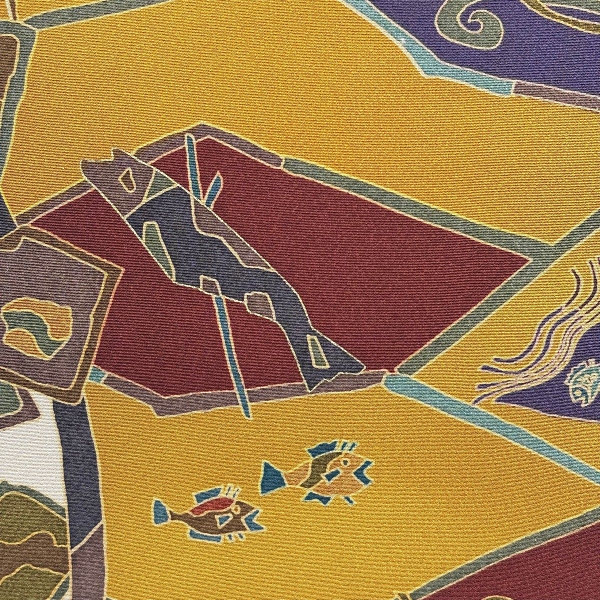 名古屋帯 秀品 魚 野菜 山吹茶色 正絹