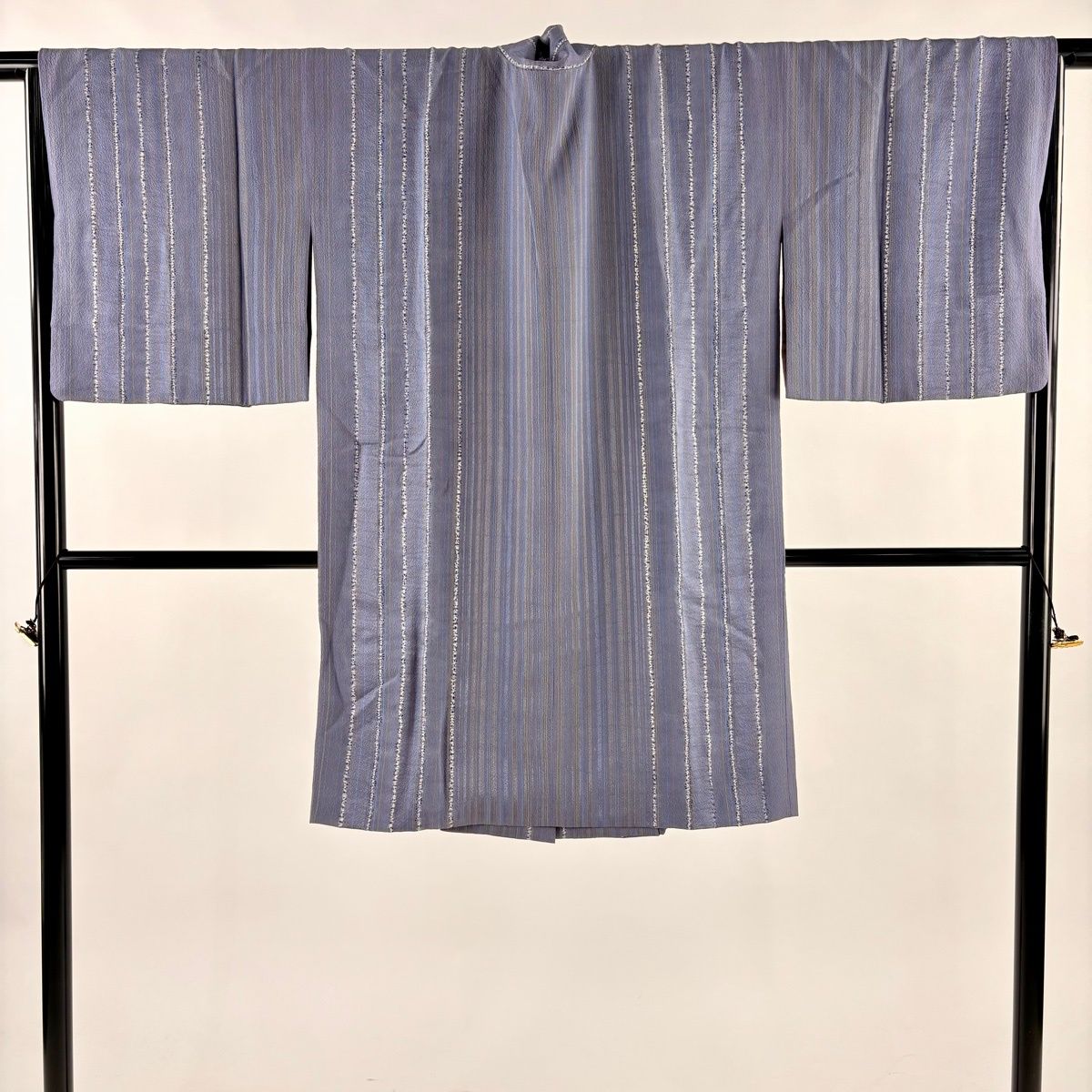 道中着 身丈99 5 cm 裄丈69 L 和装コート 縦縞 花柄 絞り 灰紫 正絹