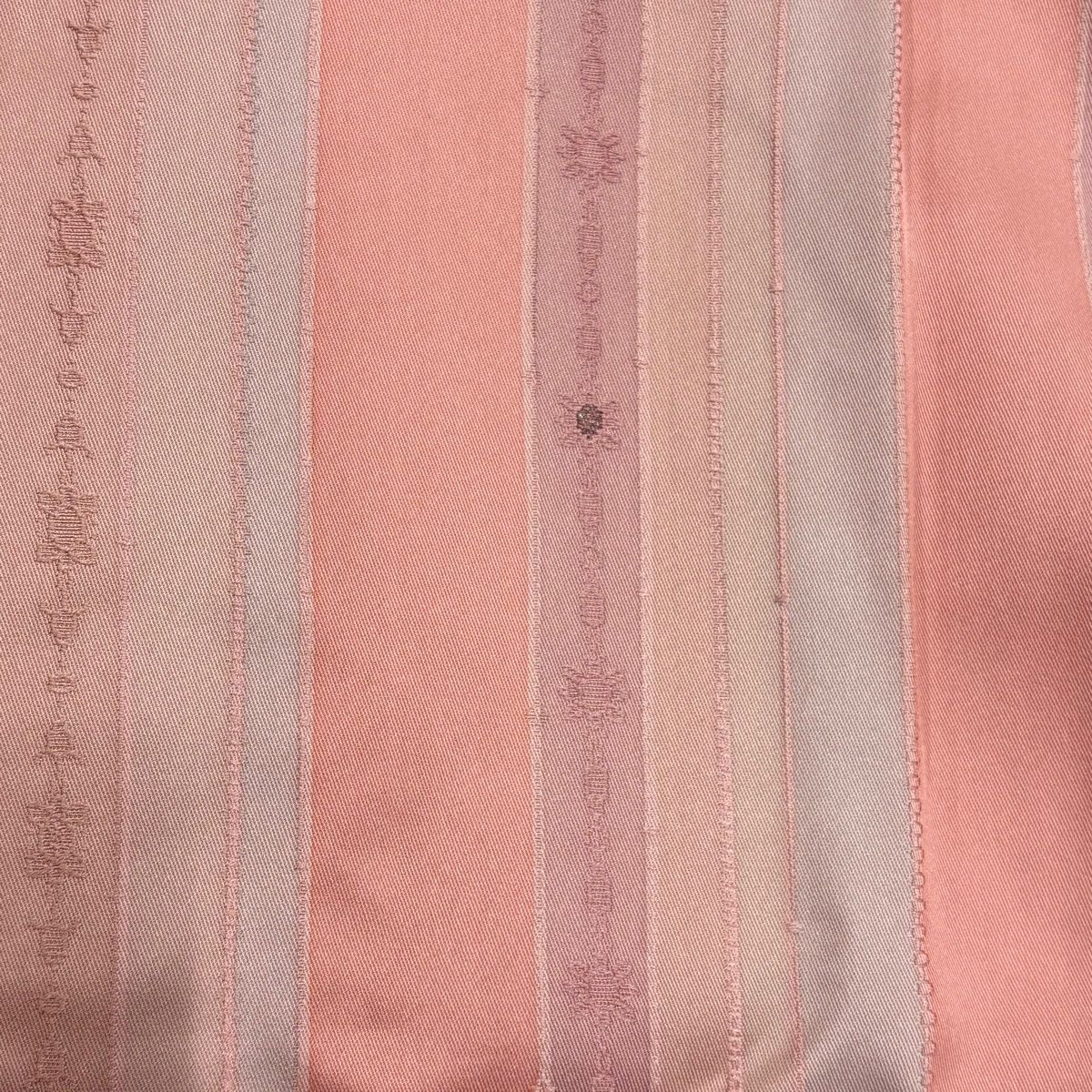  道行 身丈133.5 cm 裄丈67.5 L 和装コート 角衿 縦縞 銀糸 ピンク 正絹 羽織 着物 浴衣