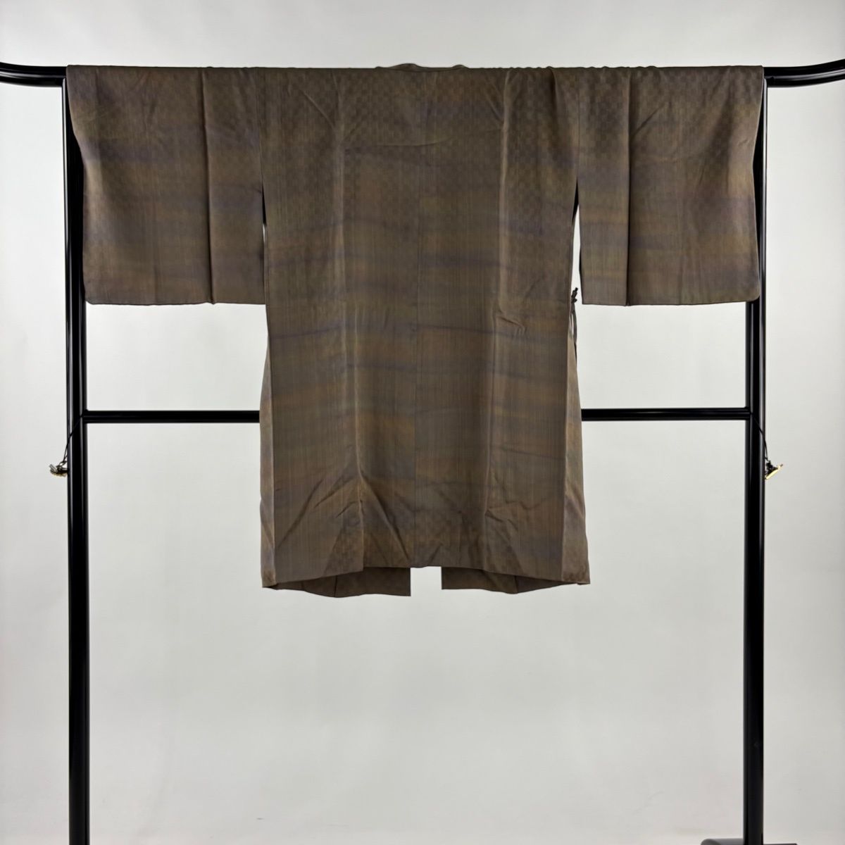 道中着 身丈98 cm 裄丈67 M 和装コート 霞ぼかし 地紋 灰茶 正絹