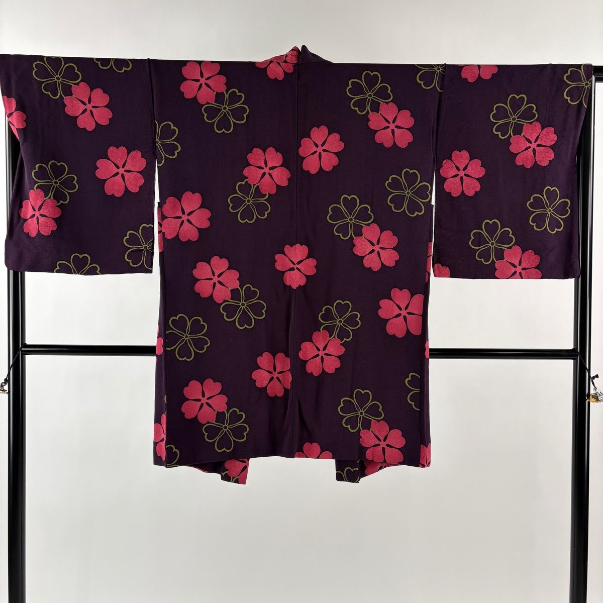 羽織 身丈93 cm 裄丈66.5 M 桜 縮緬 紫 正絹