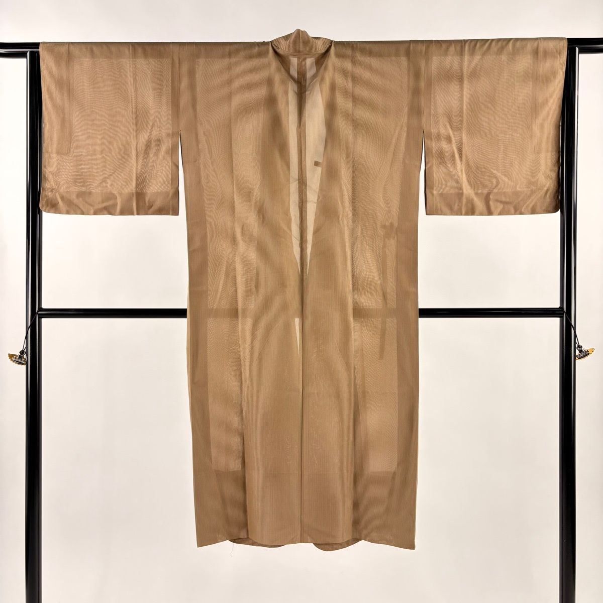 道中着 身丈119 cm 裄丈65 5 M 和装コート 着物衿 紬地 縦縞 薄茶色 正絹