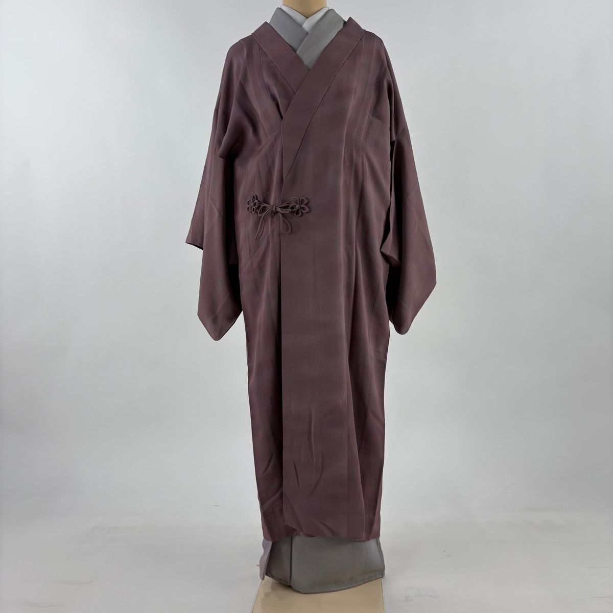 道中着 身丈124 cm 裄丈64.5 M 和装コート 着物衿 本郷大田子 落款 霞 ぼかし 灰紫 正絹