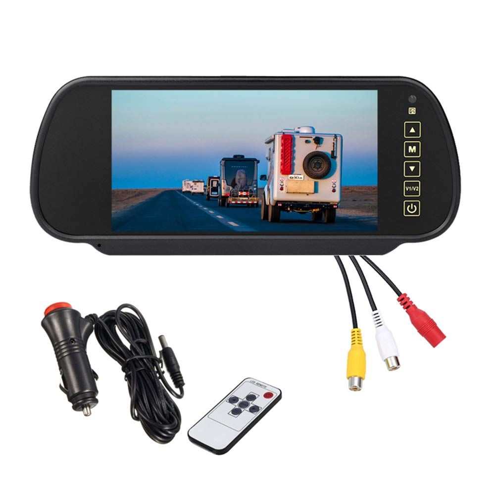 AIEK 7インチ ルームミラーバックモニター 自動切換え機能付きリモコン付き タッチボタン TFT LCD液晶 電源直結式 800 480 NTSC PAL シガーソケット給電