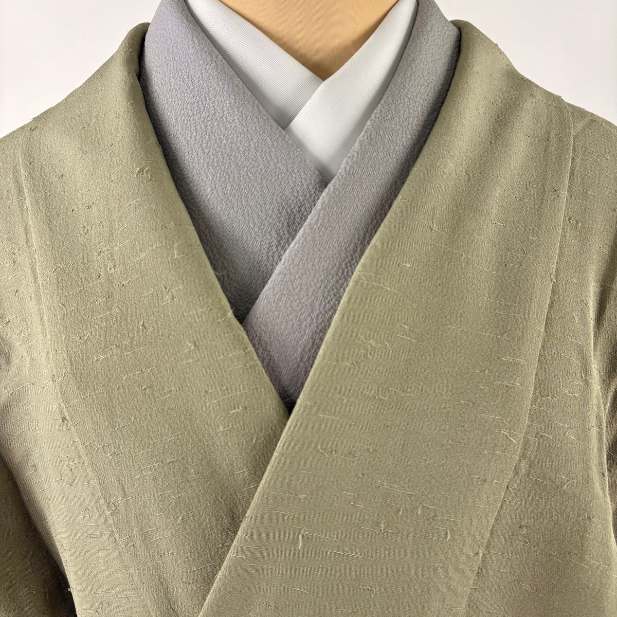  道中着 身丈106 cm 裄丈67 M 紬地 和装コート 灰緑 正絹 羽織 着物 浴衣