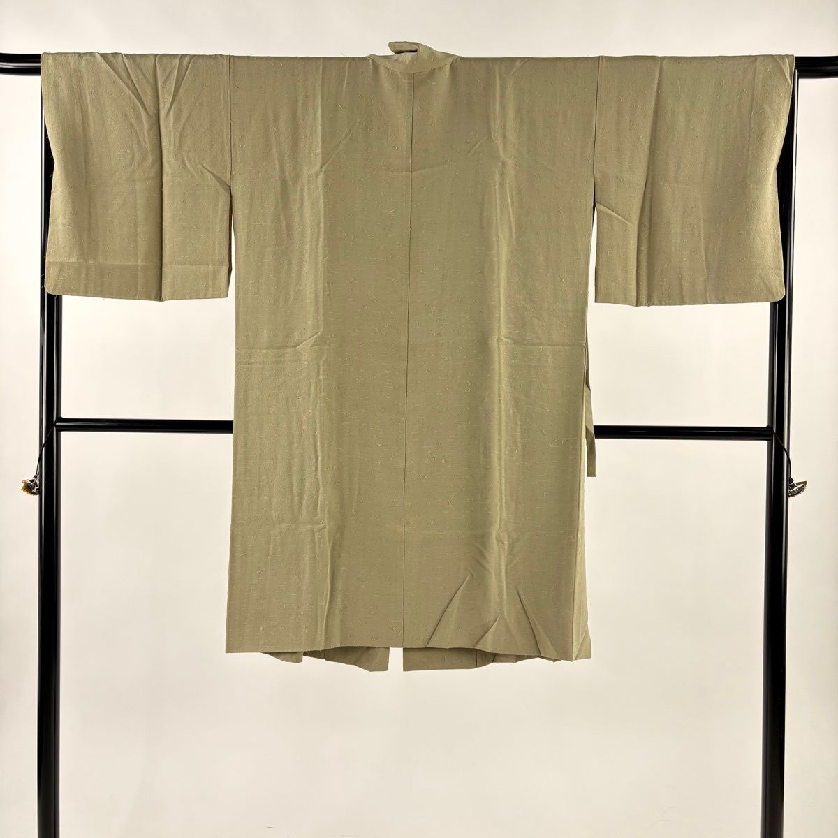 道中着 身丈106 cm 裄丈67 M 紬地 和装コート 灰緑 正絹