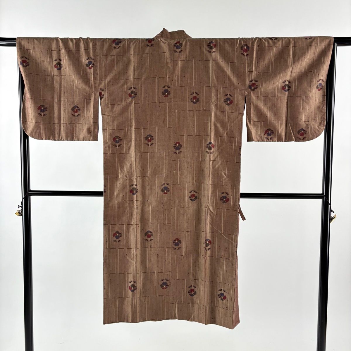 道中着 身丈122 5 cm 裄丈65 M 和装コート 着物衿 紬地 椿 茶色 正絹