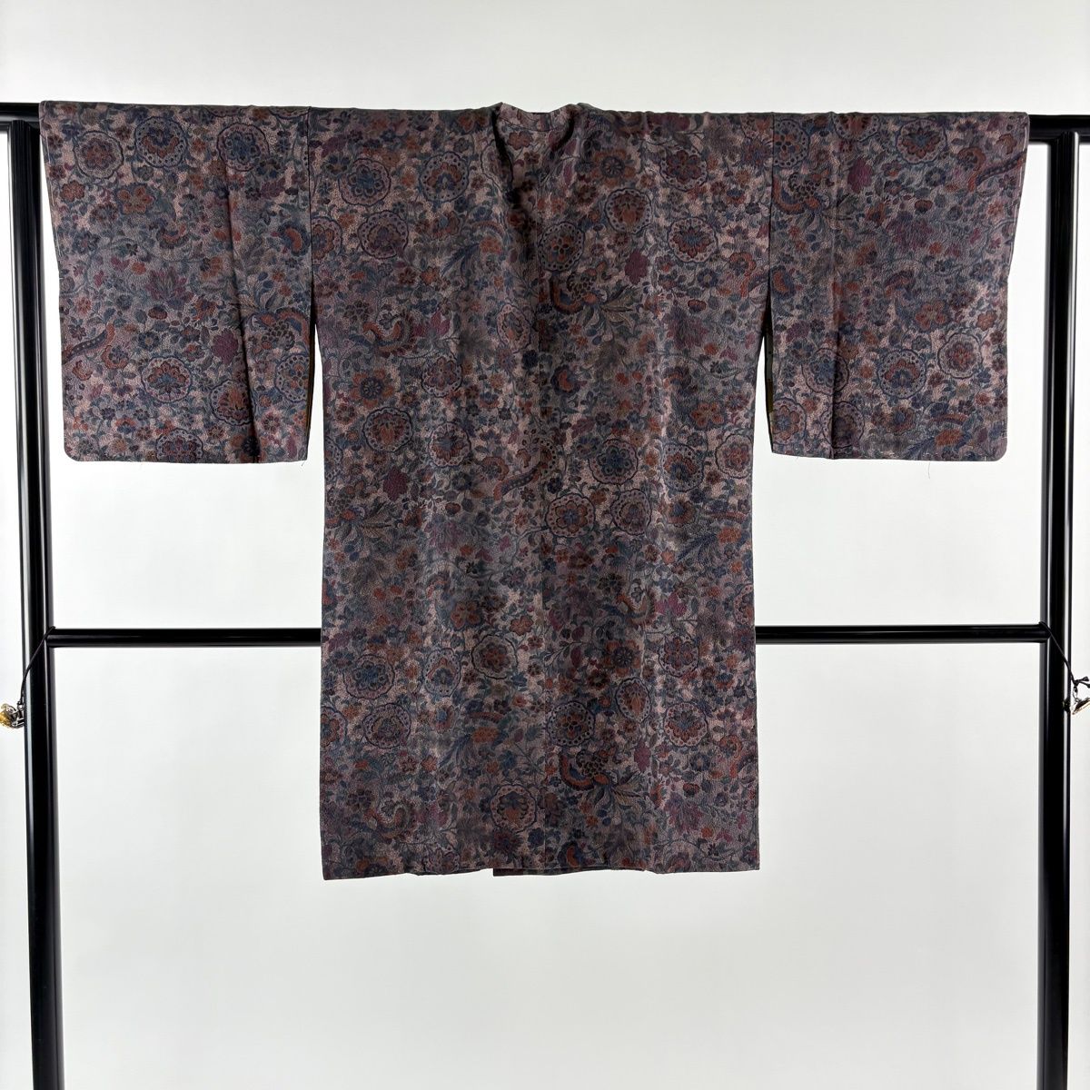 道行 身丈96 cm 裄丈62 5 S 和装コート 角衿 草花 鳥 灰紫 正絹