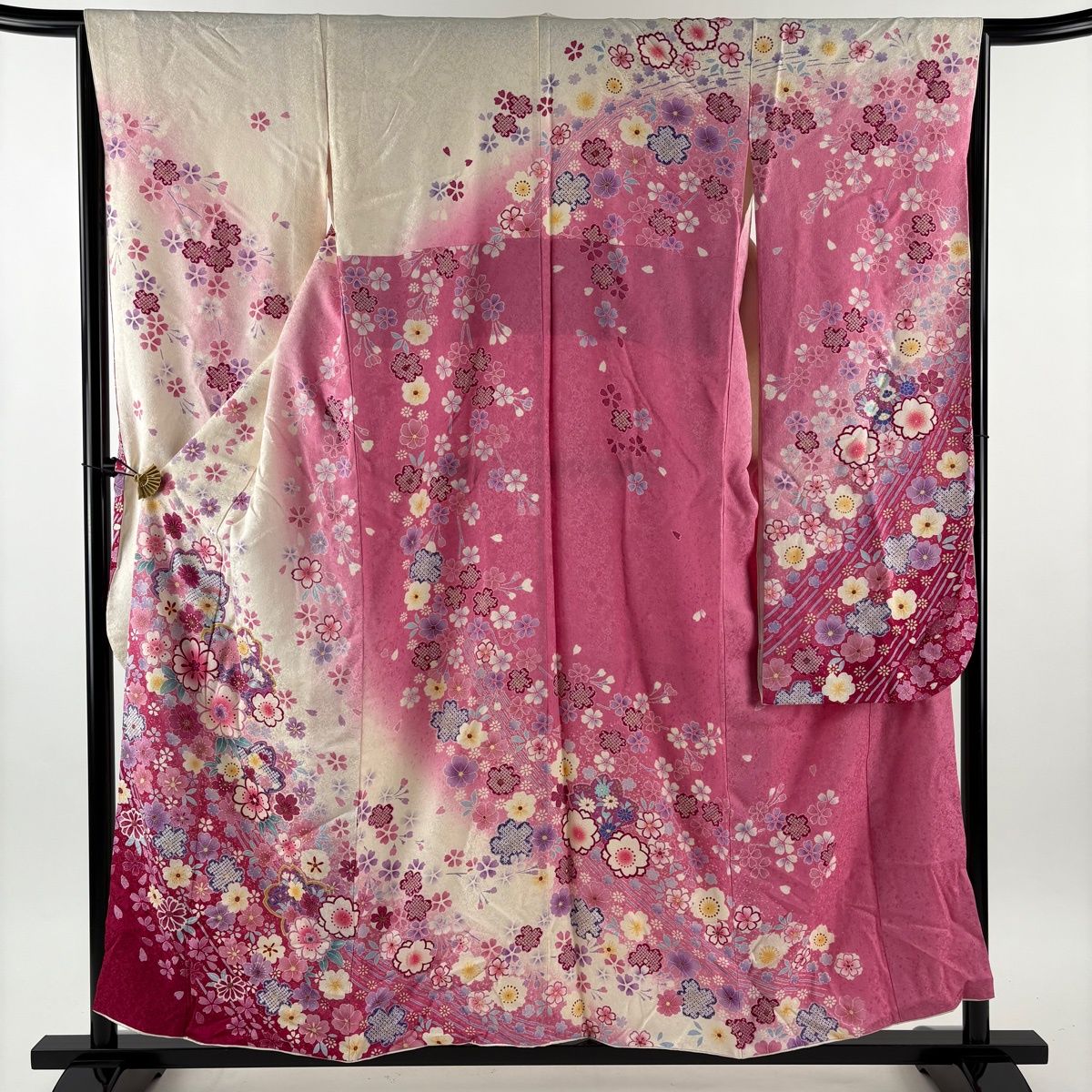 振袖 身丈157 5 cm 裄丈64 M 袷 桜 草花 ぼかし ピンク 正絹