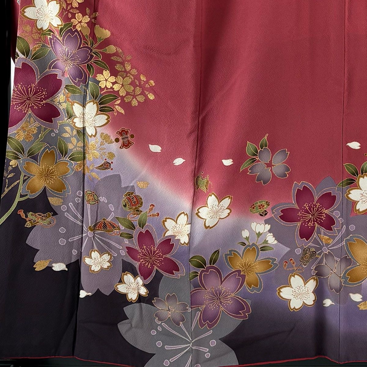 振袖 身丈159cm 裄丈67.5cm L 袷 鈴乃屋 桜 宝尽くし 金彩 ぼかし 濃