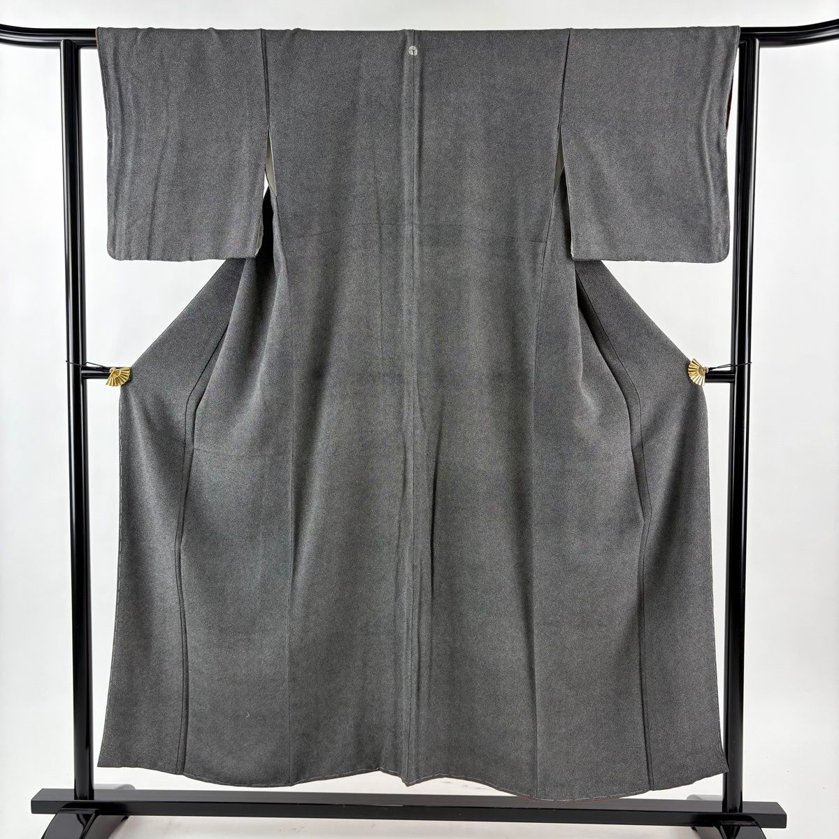 江戸小紋 身丈153 cm 裄丈61 S 袷 落款 鮫 縮緬 黒灰 正絹 一つ紋