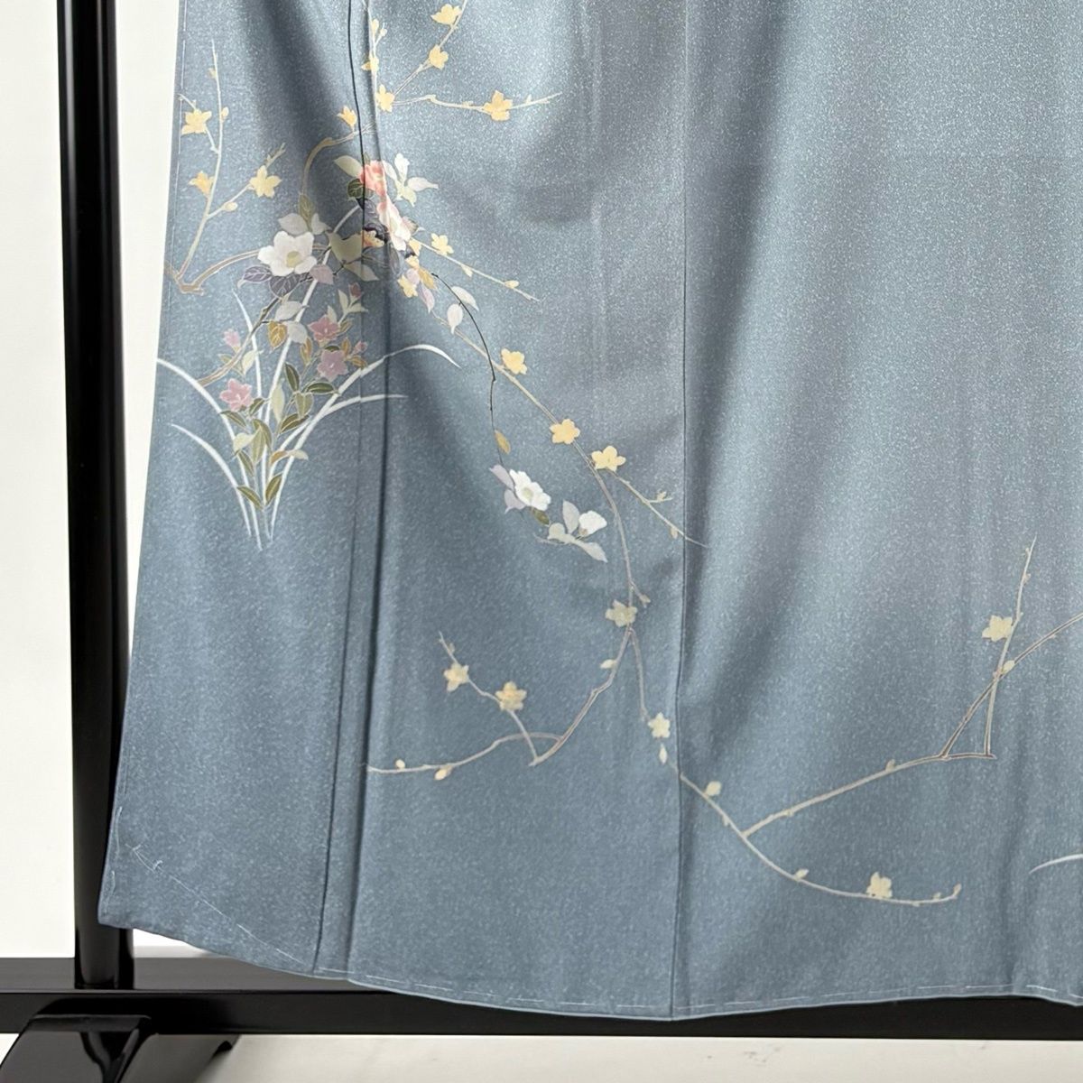 訪問着 身丈158 cm 裄丈63.5 S 袷 椿 草花 ぼかし 青灰色 正絹