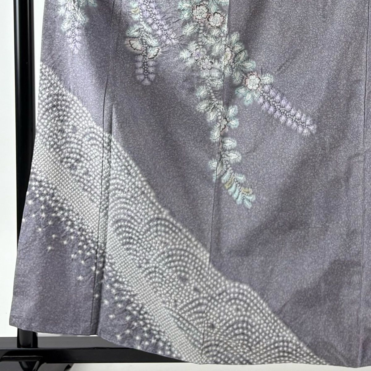 訪問着 身丈160 cm 裄丈62 S 袷 紬地 桜 波 絞り ぼかし 灰紫 正絹