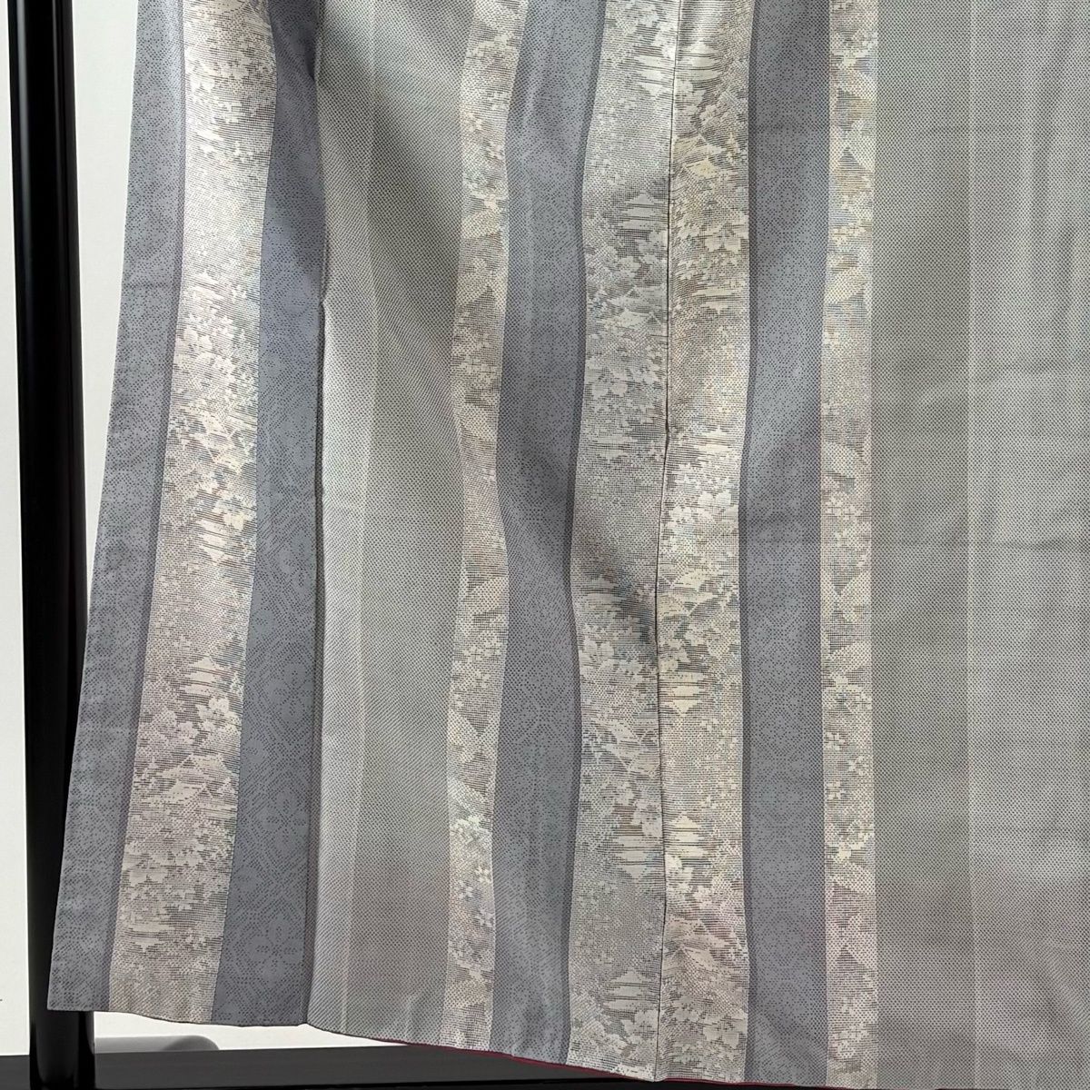 大島紬 身丈158.5 cm 裄丈61 S 袷 名匠たかし 証紙 建物 草花 青灰色 正絹