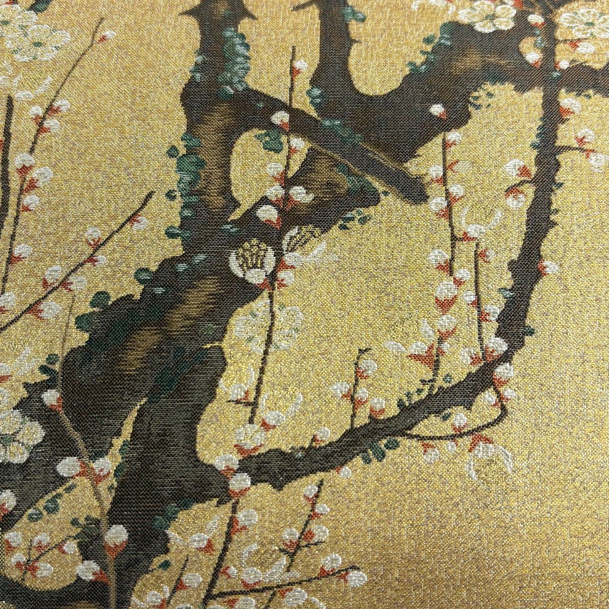 丸帯 梅 金糸 箔 金色 お太鼓柄 正絹