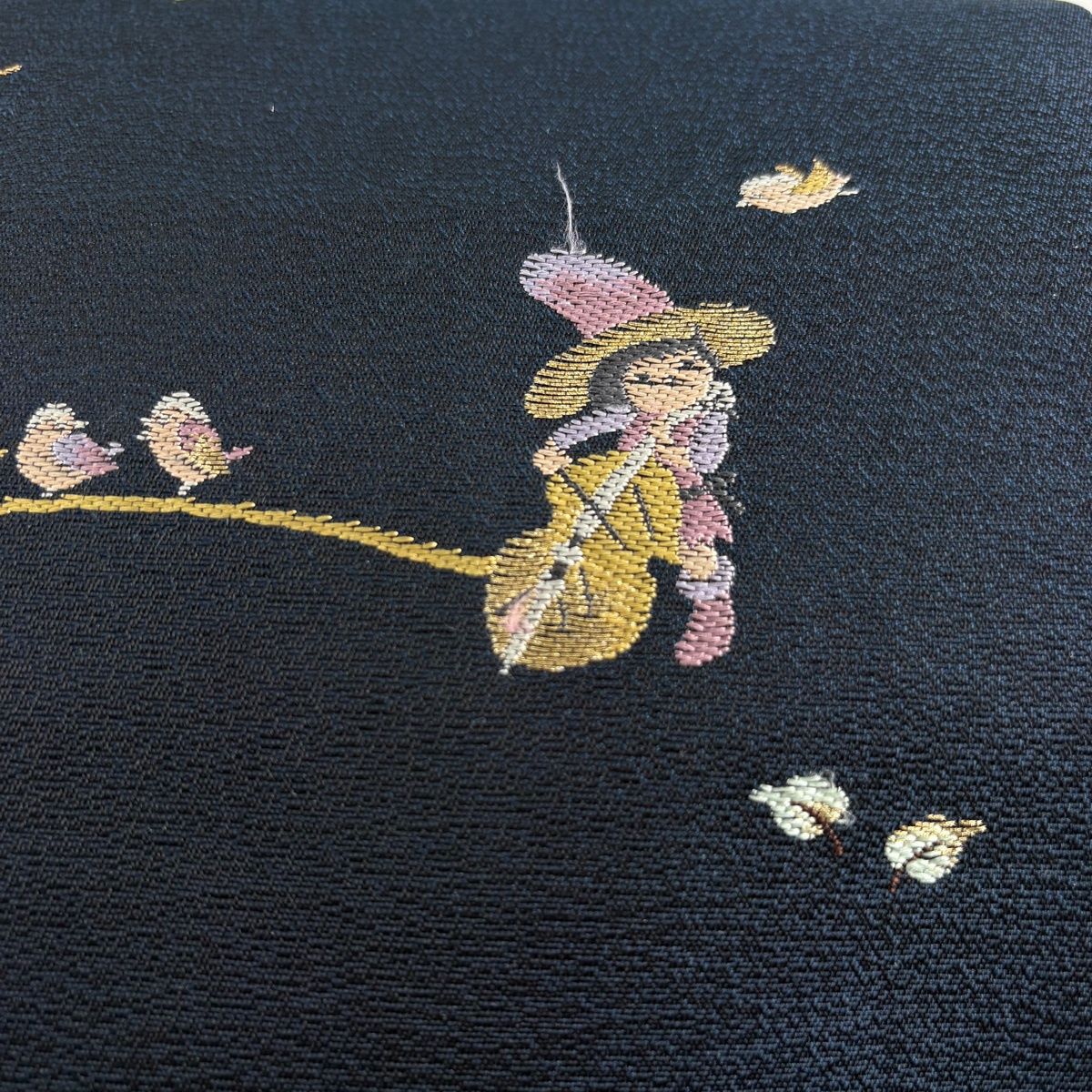 開き名古屋帯 名品 小人 花鳥 金糸 濃紺 正絹 【中古】 - メルカリ