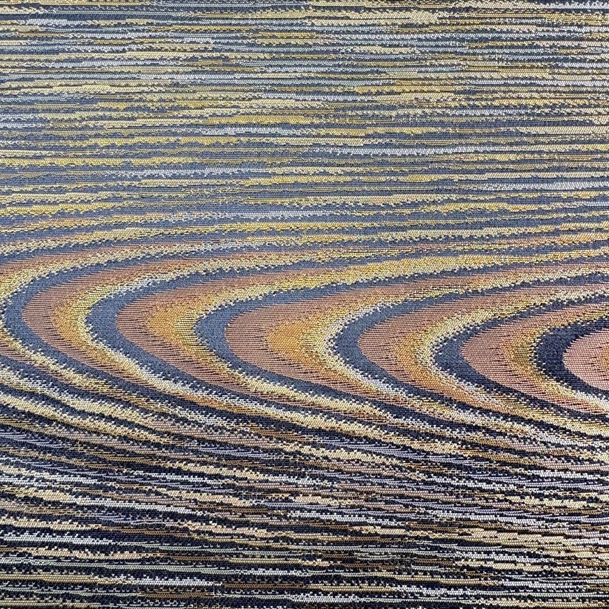 袋帯 箔屋清兵衛 落款 草木染 波 箔 灰色 六通 正絹