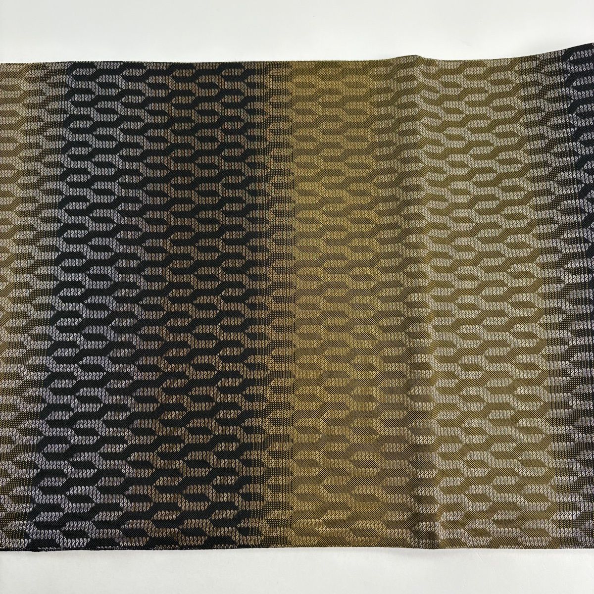  袋帯 幾何学模様 金銀糸 墨色 全通 正絹 袋帯 帯