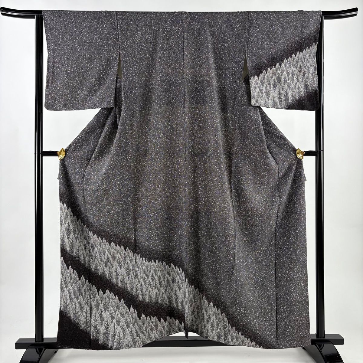 付下げ 身丈158 5 cm 裄丈64 M 袷 樹木 染め分け ぼかし 黒 正絹 秀品