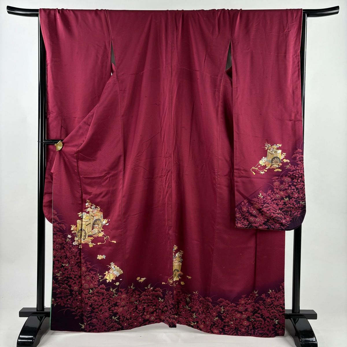 振袖 身丈165 cm 裄丈67 5 L 袷 鈴乃屋 御所車 松竹梅 金銀彩 ぼかし 赤紫 正絹 秀品