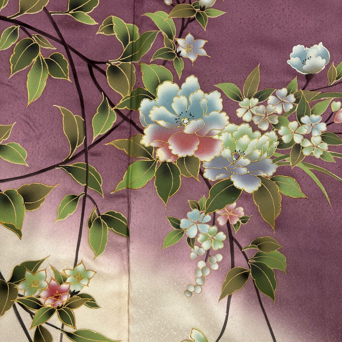  訪問着 身丈160.5 cm 裄丈67.5 L 袷 枝花 葉と実 金彩 螺鈿 紫 正絹 秀品 訪問着 付け下げ 着物