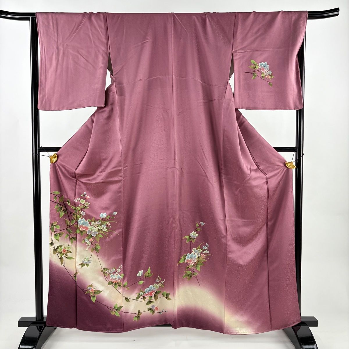 訪問着 身丈160 5 cm 裄丈67 L 袷 枝花 葉と実 金彩 螺鈿 紫 正絹 秀品