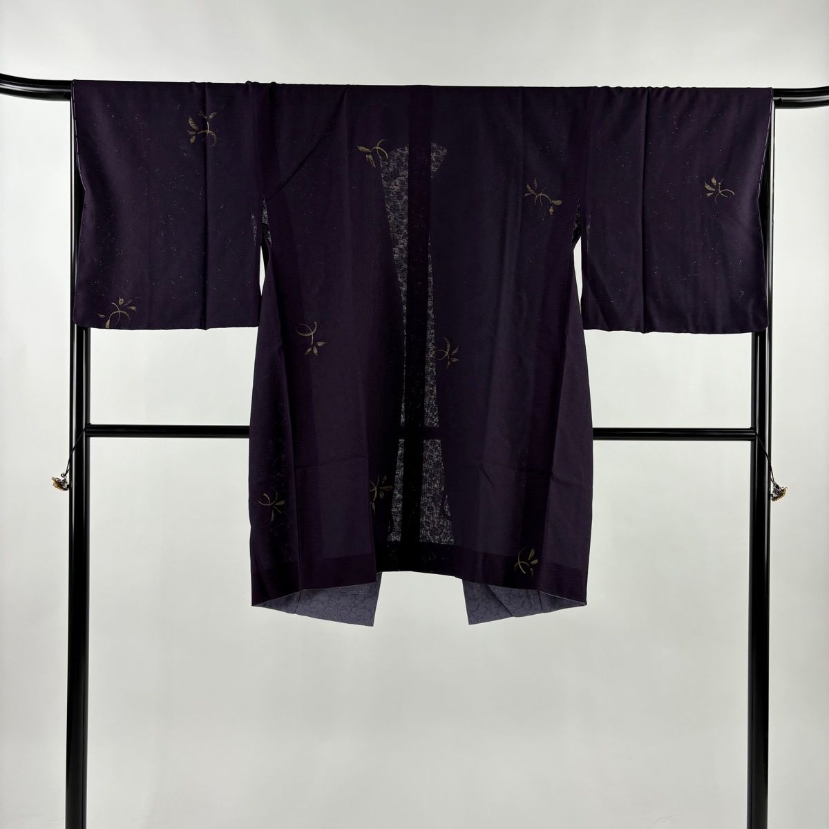 道中着 身丈98 cm 裄丈67.5 L 和装コート 葉柄 金彩 濃紫 正絹 秀品