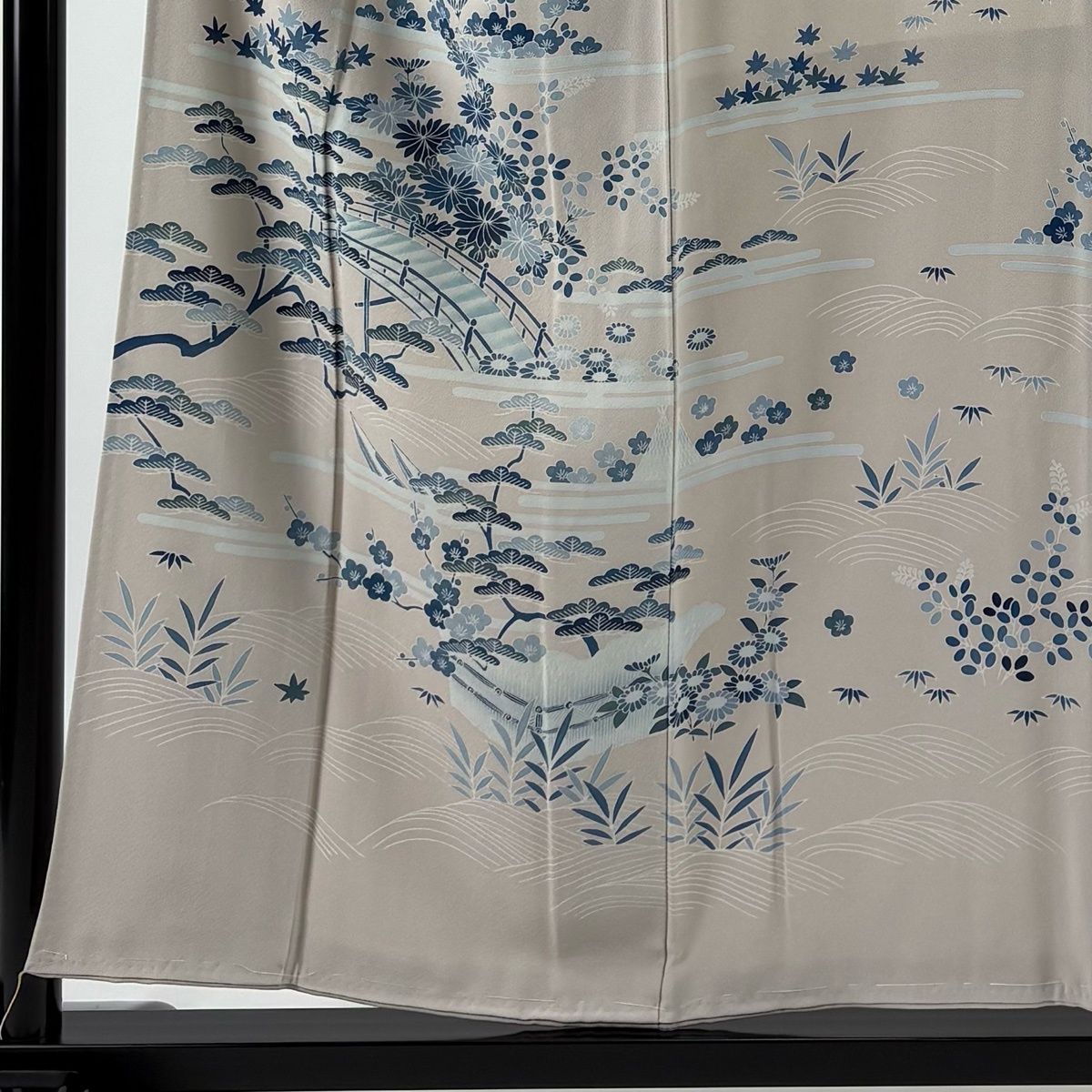 訪問着 身丈154 cm 裄丈66 M 袷 松竹梅 橋 灰色 正絹 秀品