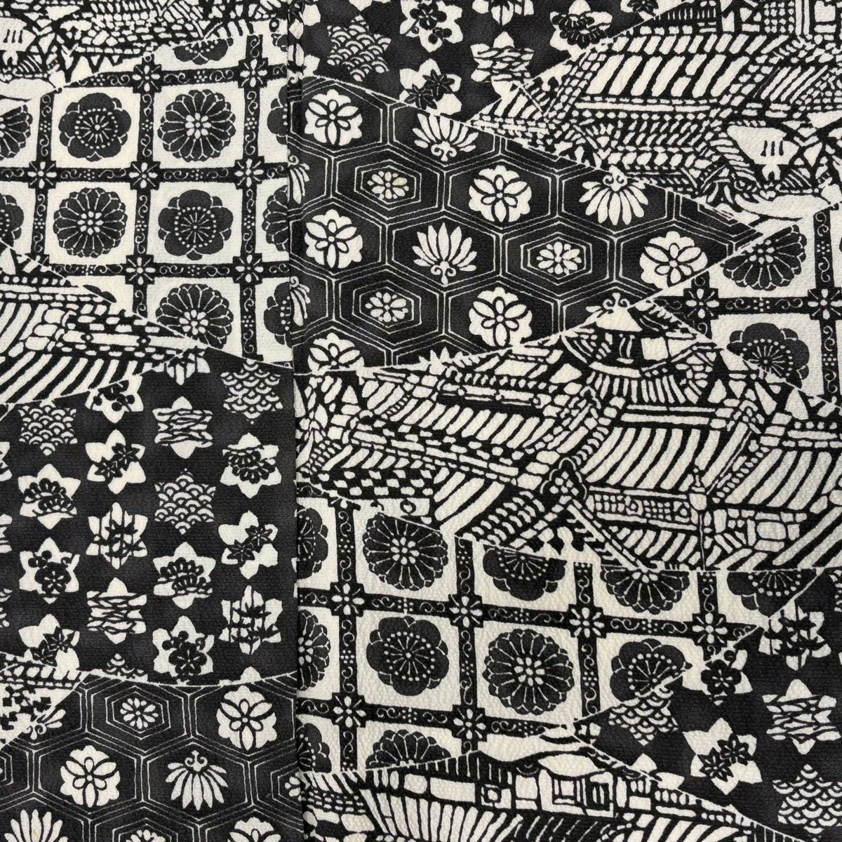  小紋 身丈157 cm 裄丈63.5 S 袷 寄せ柄 草花 縮緬 灰色 正絹 秀品 小紋 着物