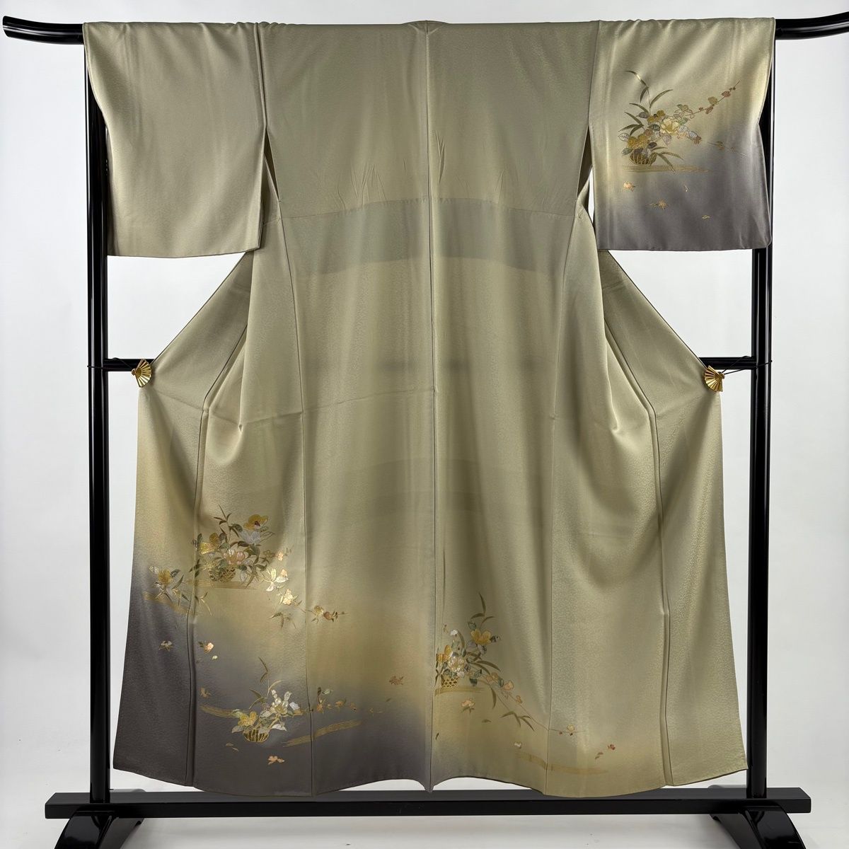 訪問着 身丈155 cm 裄丈67 5 L 袷 花籠 霞 螺鈿 金銀彩 薄緑 正絹 秀品