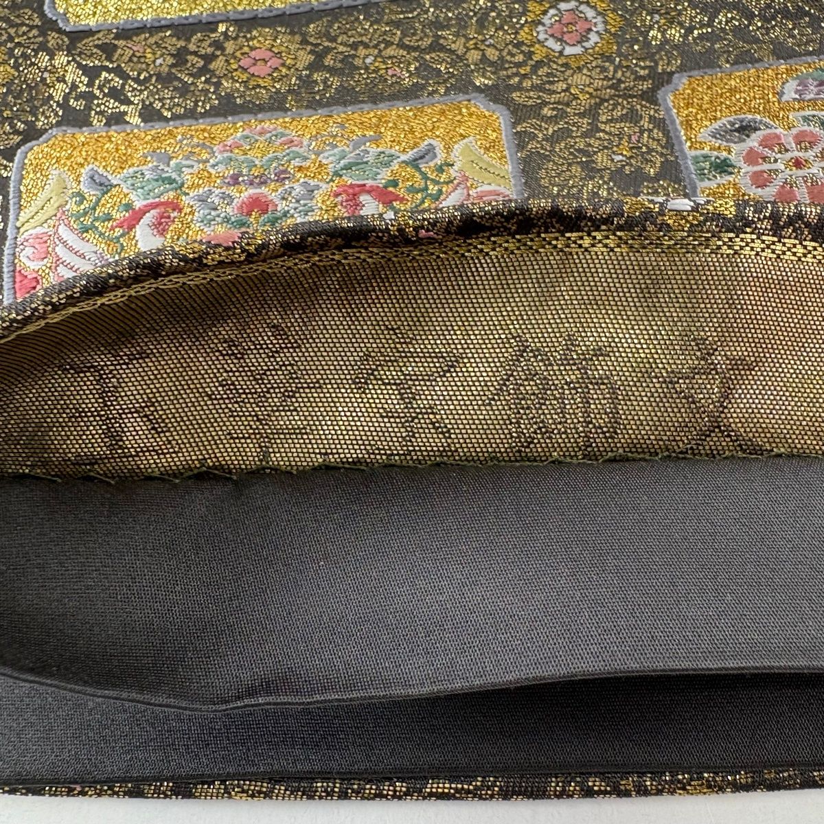  袋帯 秀品 五華宝飾文 金糸 箔 金色 六通 正絹 袋帯 帯