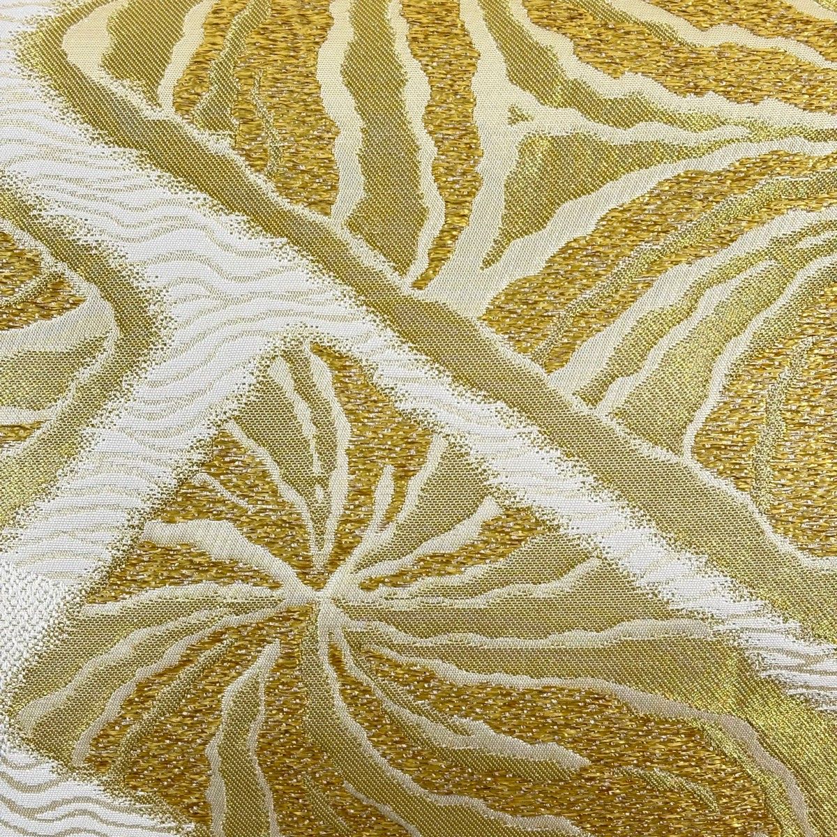 袋帯 秀品 幾何学 金糸 箔 クリーム 六通 正絹