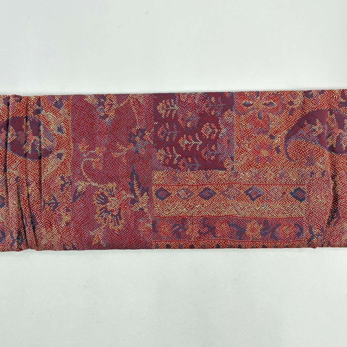  名古屋帯 秀品 関西仕立て 草花 幾何学 赤 正絹 名古屋帯 帯