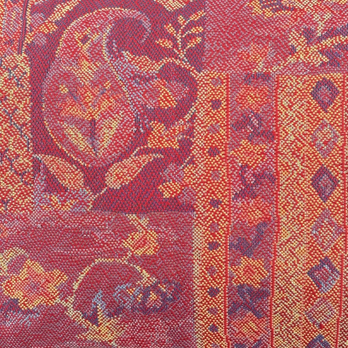 名古屋帯 秀品 関西仕立て 草花 幾何学 赤 正絹