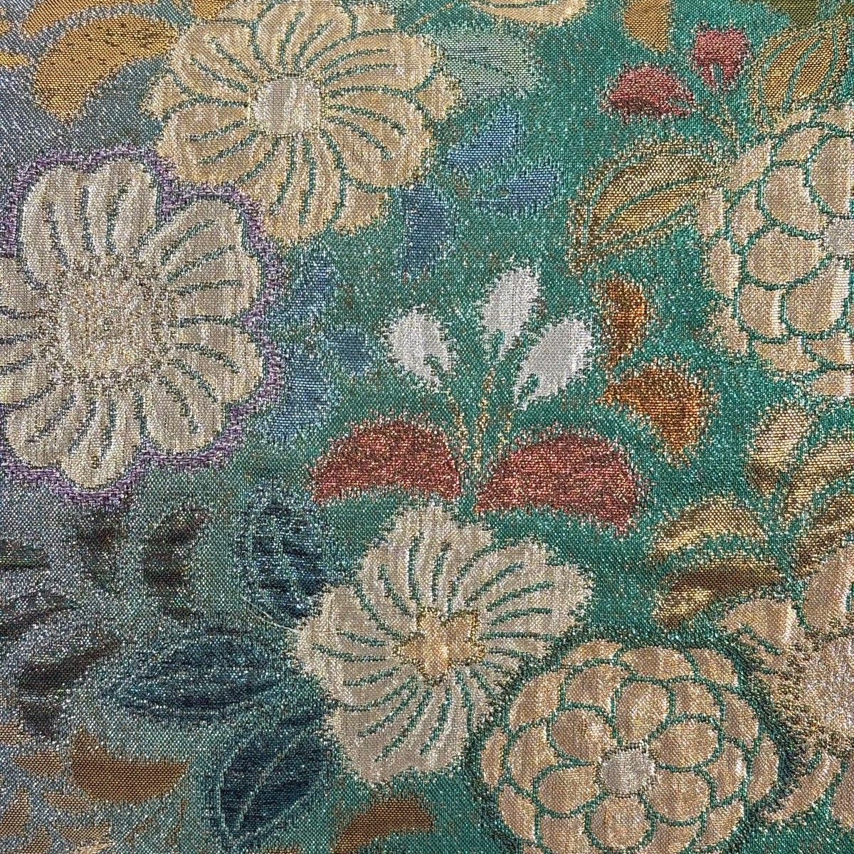 袋帯 秀品 辻ヶ花柄 箔 ぼかし 緑 六通 正絹