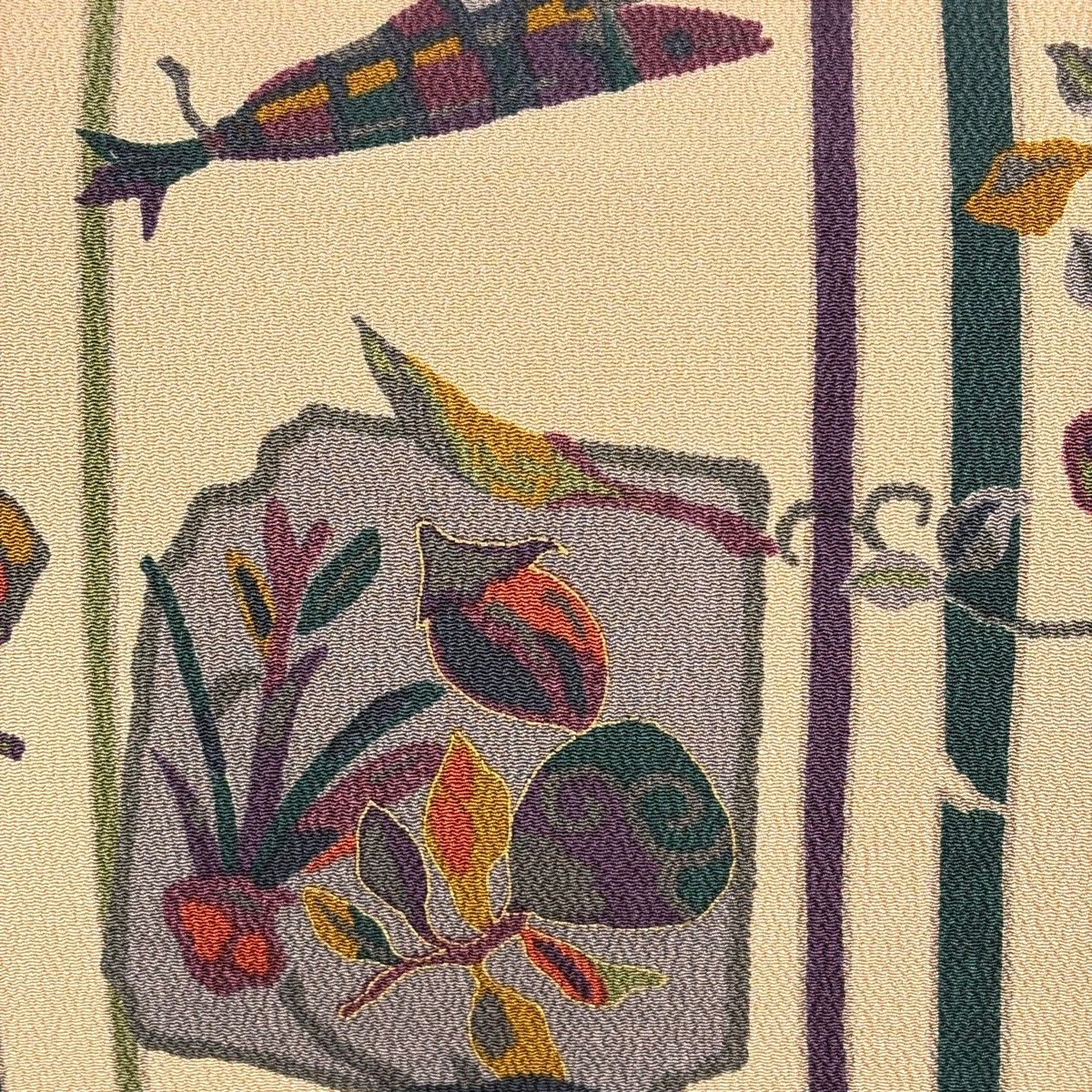 名古屋帯 秀品 破れ色紙 生り物 金彩 縮緬 薄茶色 正絹