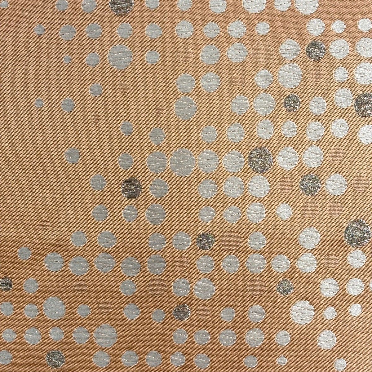 名古屋帯 秀品 幾何学模様 ドット 唐織 銀糸 薄オレンジ 正絹