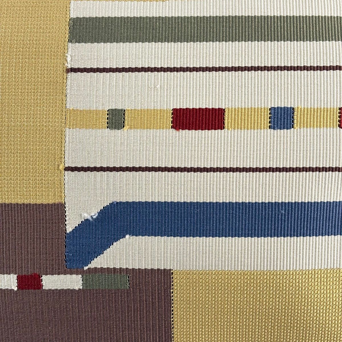 名古屋帯 秀品 松葉仕立て 八寸名古屋帯 幾何学模様 縞 ベージュ 正絹