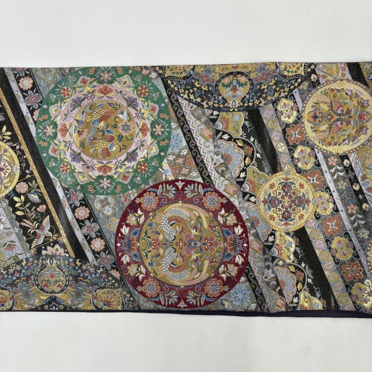  袋帯 秀品 離宮の華 花鳥 箔 墨色 六通 正絹 袋帯 帯